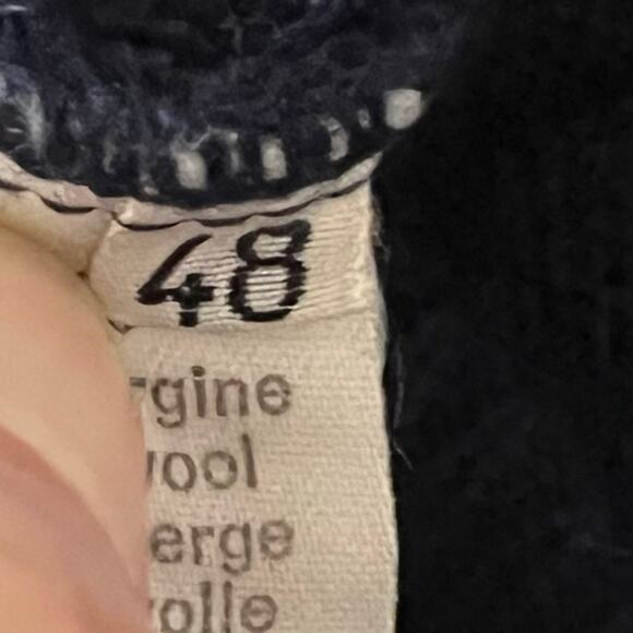 Mansouri Wool Blend Sweater Large Men Navy Blue Rib Knit Crewneck Designer Italy - Picture 7 of 9